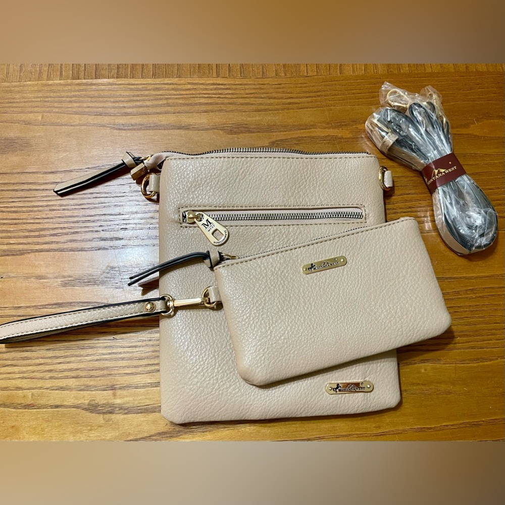 NWOT Montana West Tan Crossbody Purse and Matching Wristlet